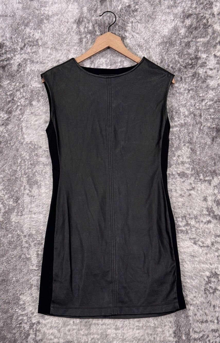 New BCBG MAXAZRIA Dress XS Womens Black Vegan Leather Mini Cocktail Party